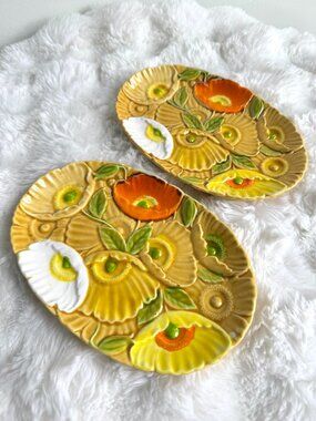 Vintage Fred Roberts Poppy Relish Trays Set of 2 – 1970s Japan Floral Ceramic